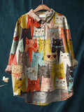 Tresha Playful Cat Art Blouse