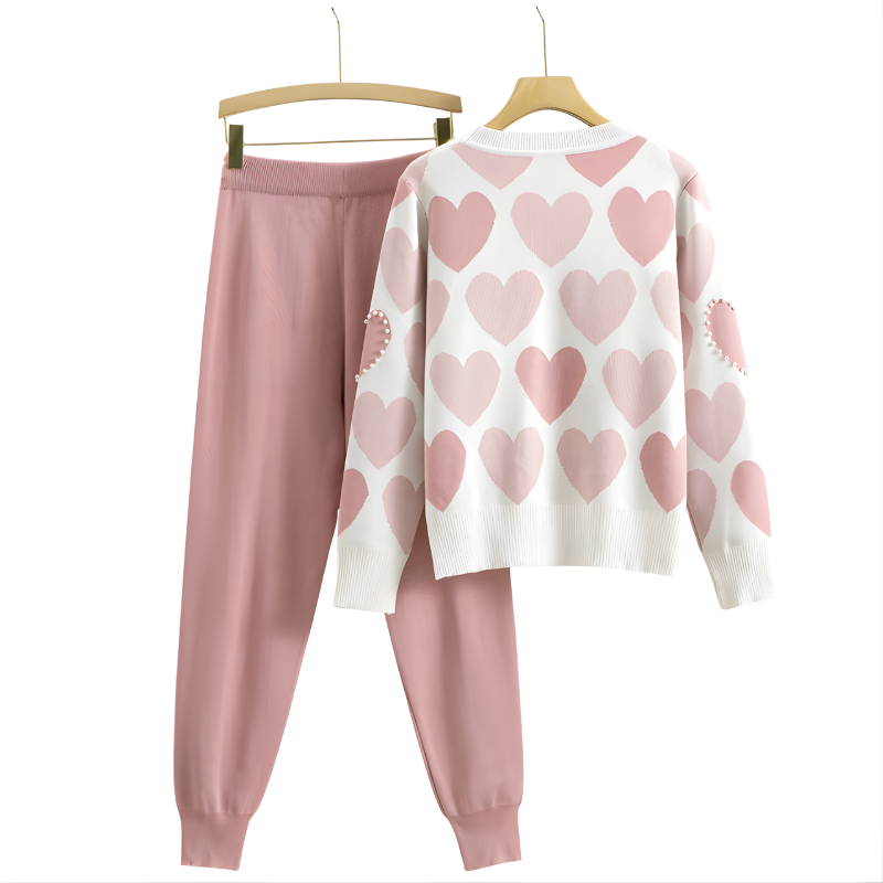 Avery Chic Heart Pattern Knit Two-Piece Set