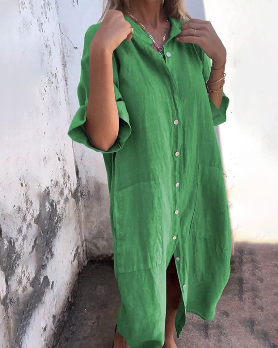 Alondra Cotton Linen Shirt Long Dress