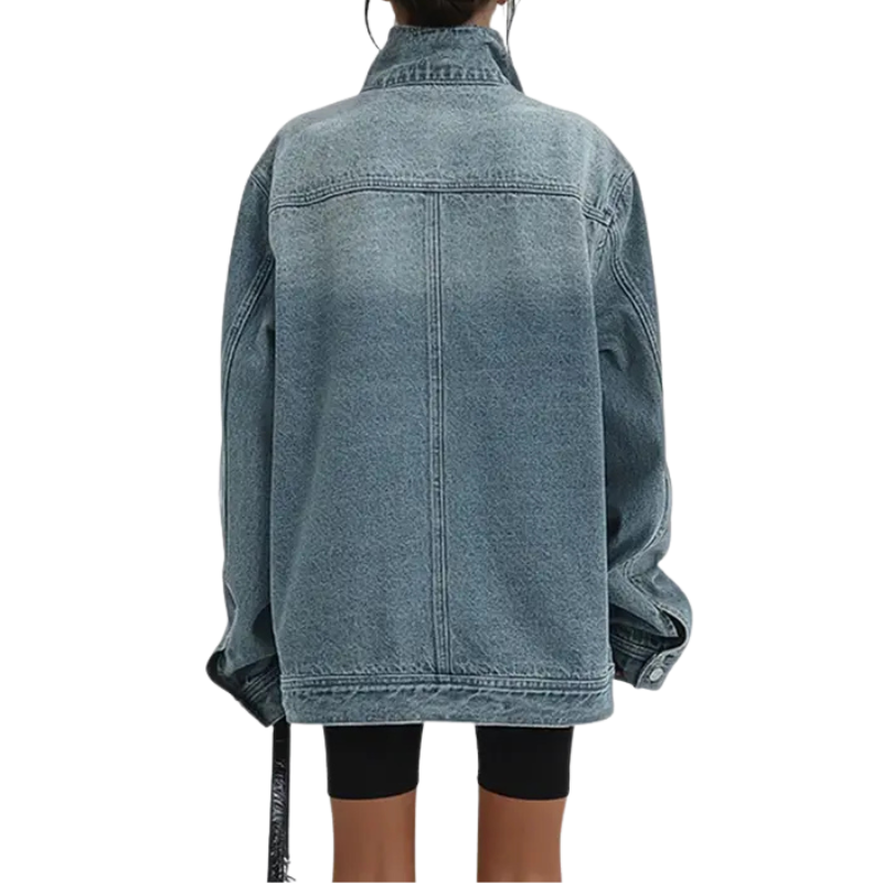 Jackie Vintage Washed High Neck Asymmetric Jacket