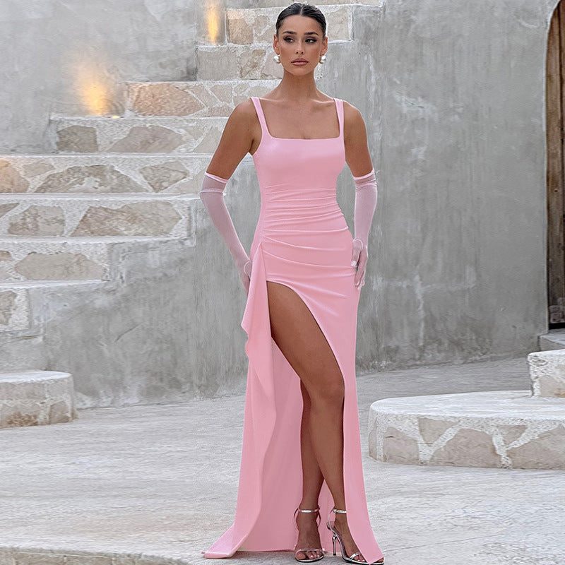 Livia Elegant Formal Slip Maxi Dress with Open Back