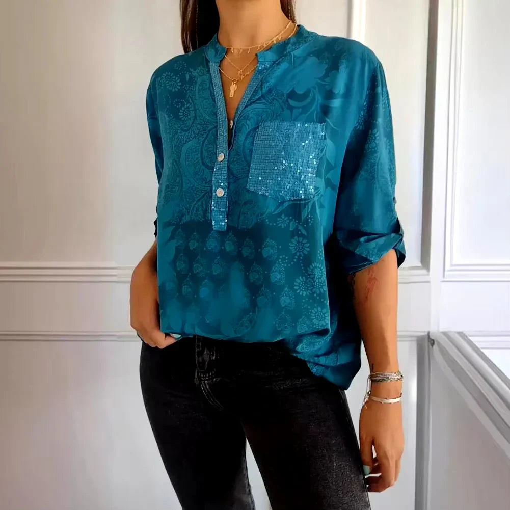Savannah Stylish Print V-neck Blouse