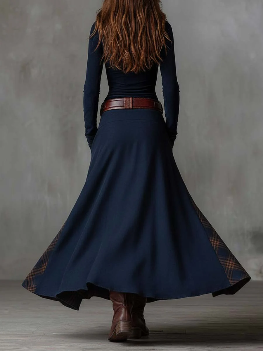 Natasha Vintage Plaid Suede Maxi Dress
