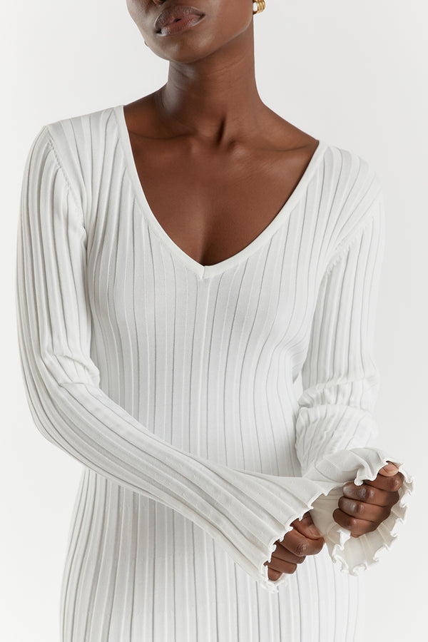 Demi V-neck midi dress with sleeves