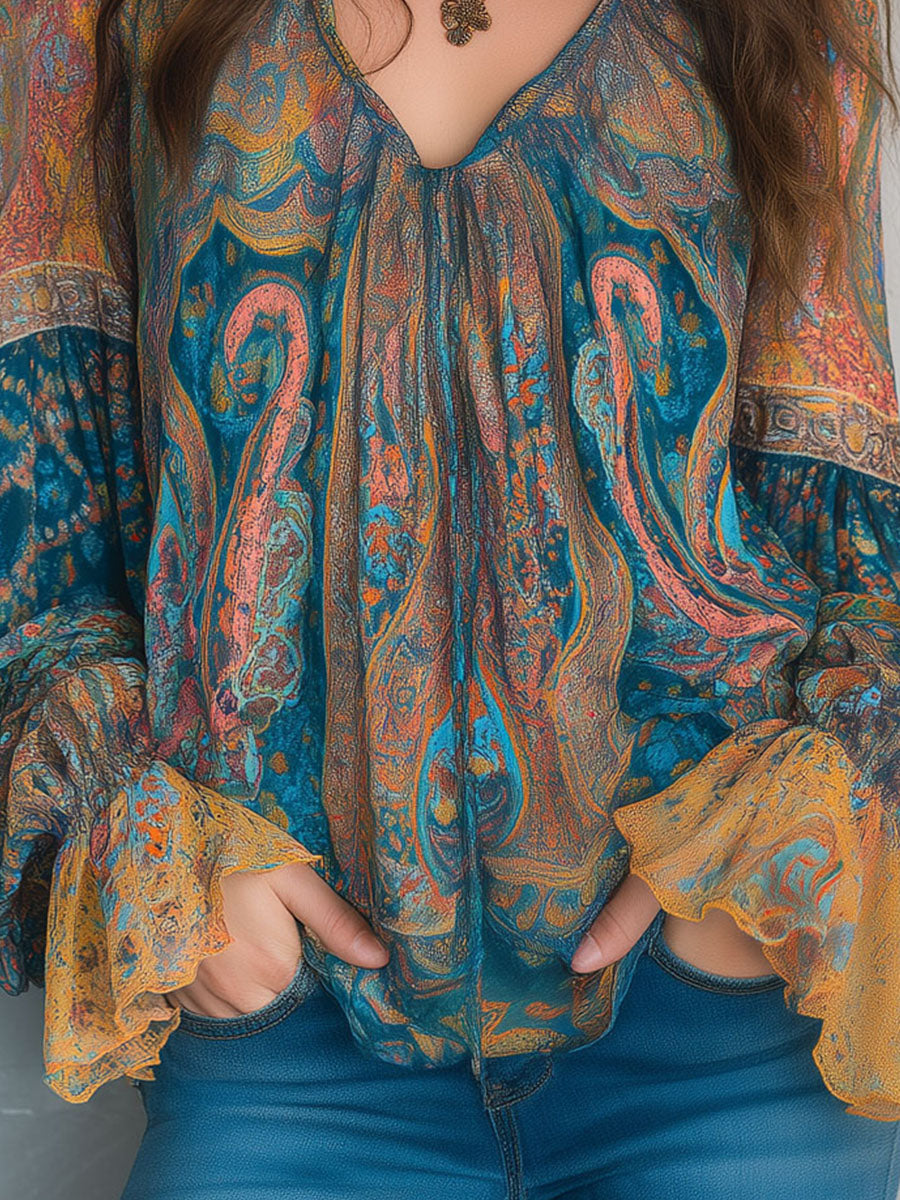 Selah Boho Paisley Chiffon Blouse