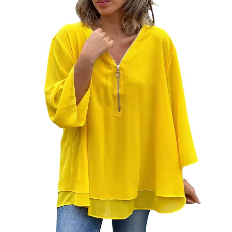 Ember Chiffon Zipper Blouse