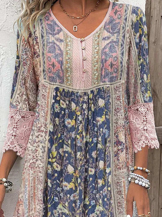 Sylvie Vintage Printed Lace Dress