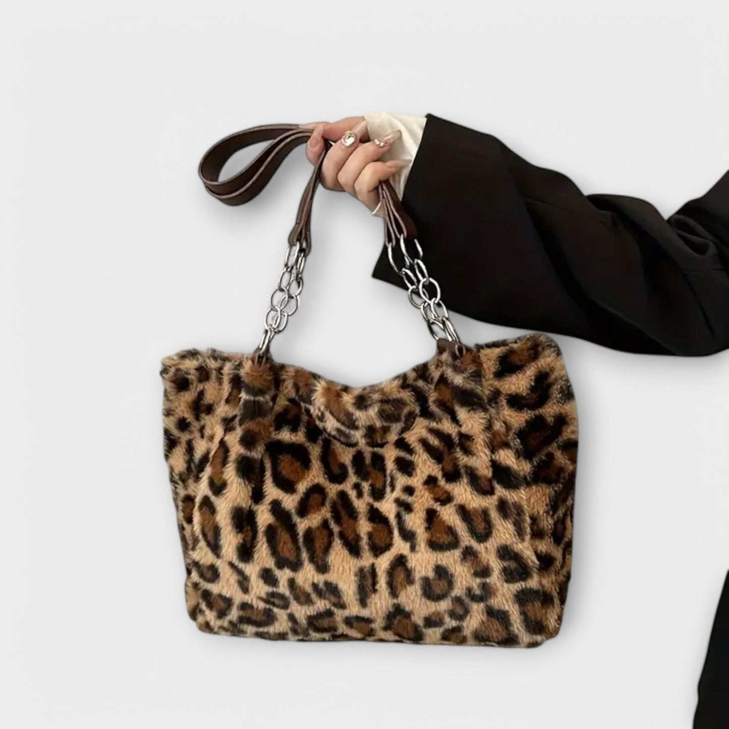 Mika Trendy Leopard Print-Inspired Tote in Soft Faux Fur
