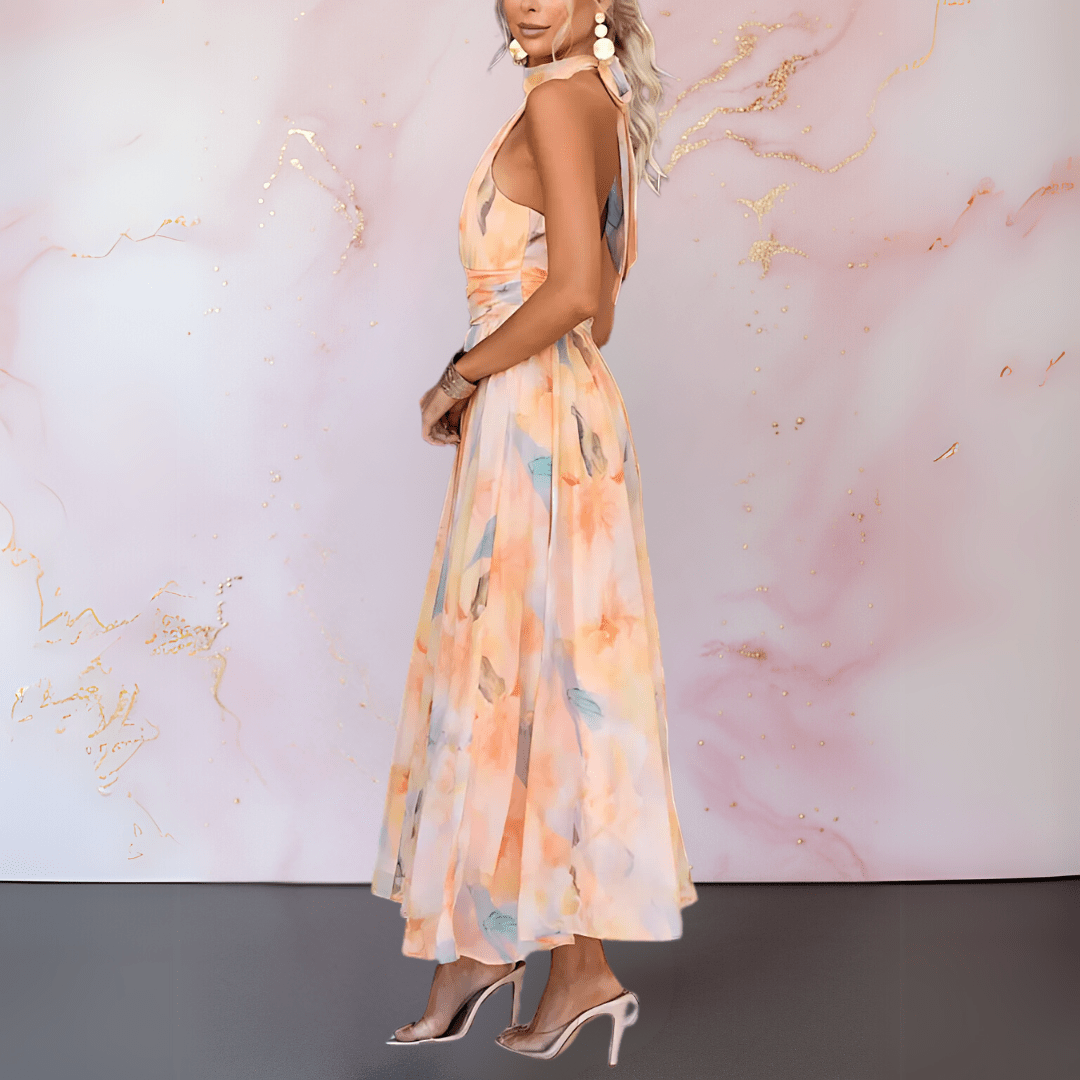 Micah Halterneck Watercolour Print Dress