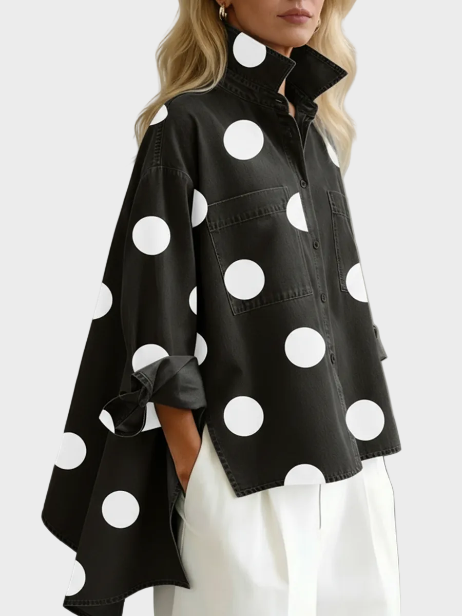Pollie Artistic Polka Dot Denim Top