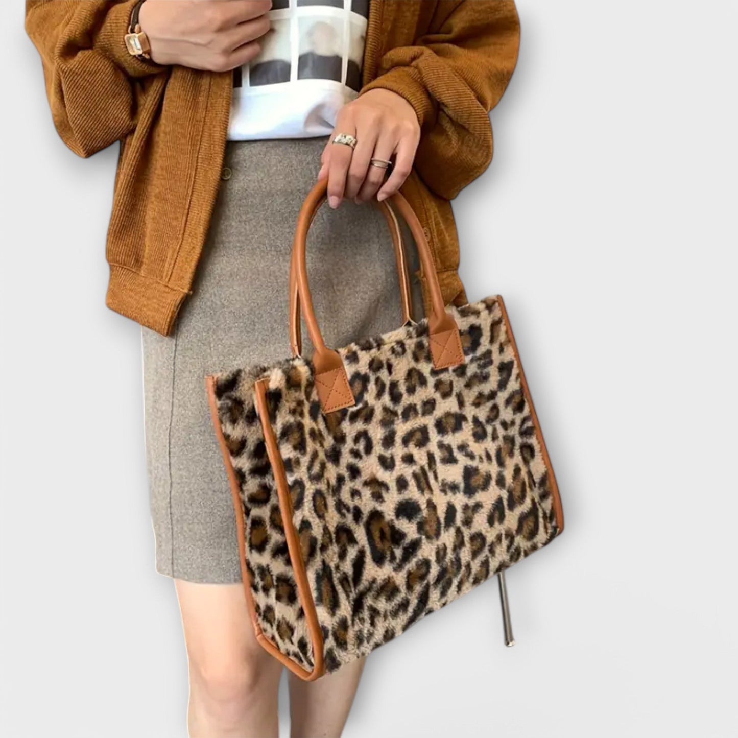Melody Chic Leopard Print Plush Tote