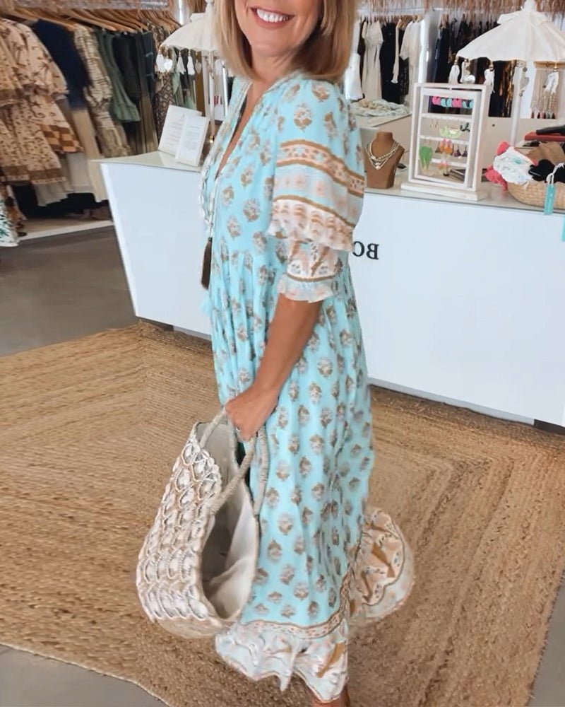 Oanez Chic Floral V-Neck Dress