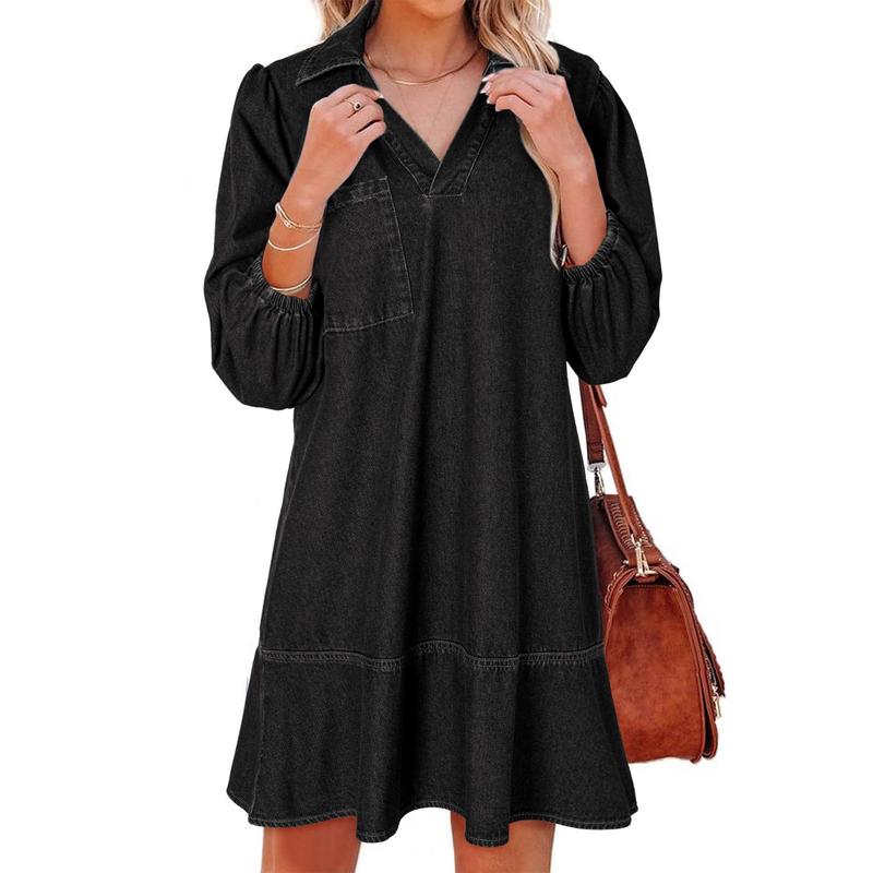 Layla Classic Soft Washed Denim Puff Sleeve Dress
