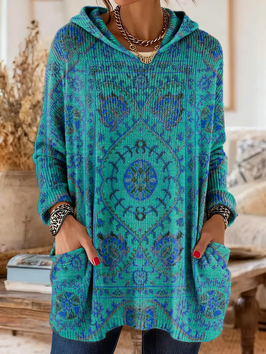 Alice Retro Ethnic Print Hooded Tunic