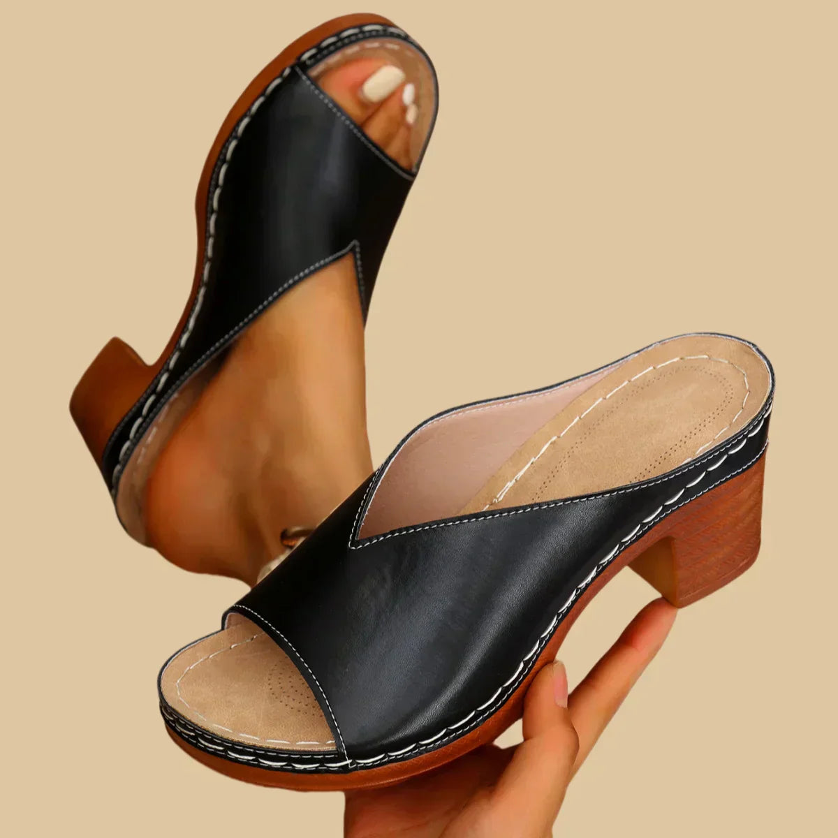Navy Orthopaedic Thick Heel Sandals