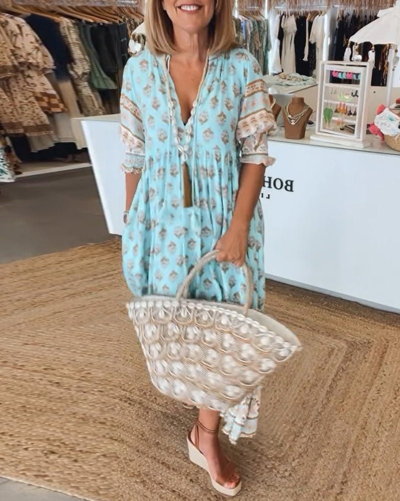 Oanez Chic Floral V-Neck Dress