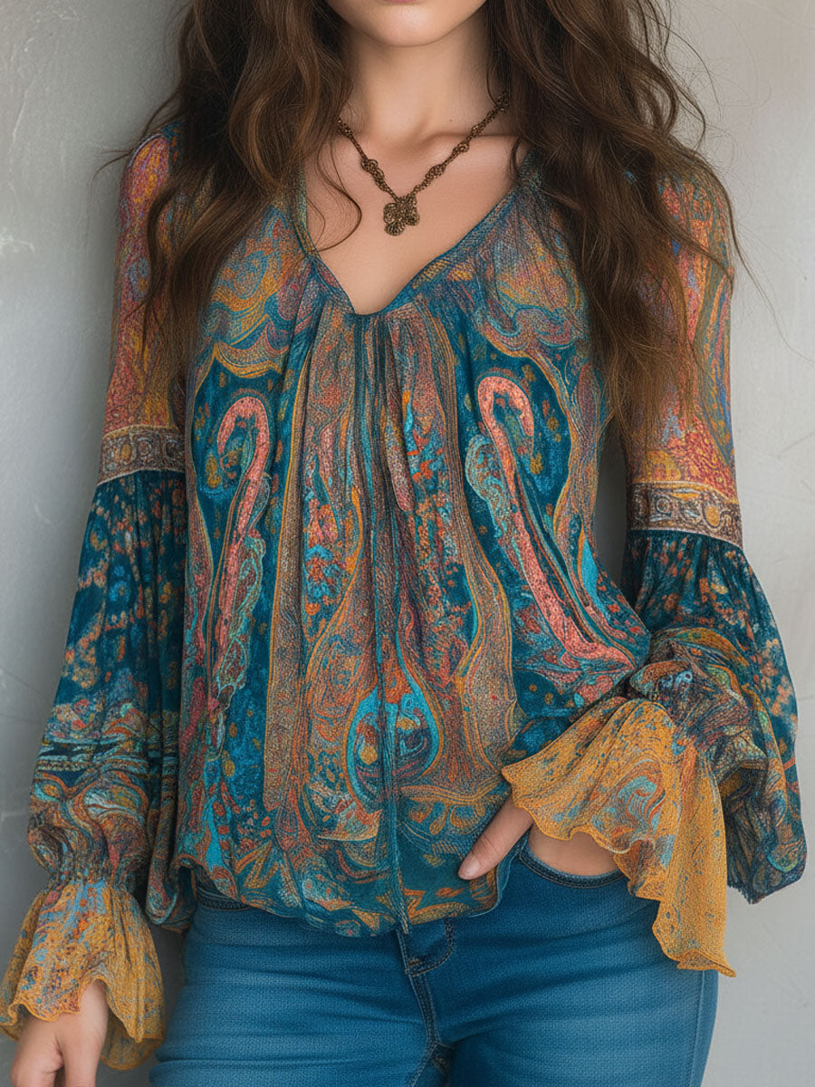 Selah Boho Paisley Chiffon Blouse