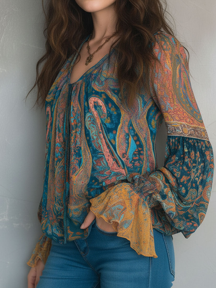 Selah Boho Paisley Chiffon Blouse