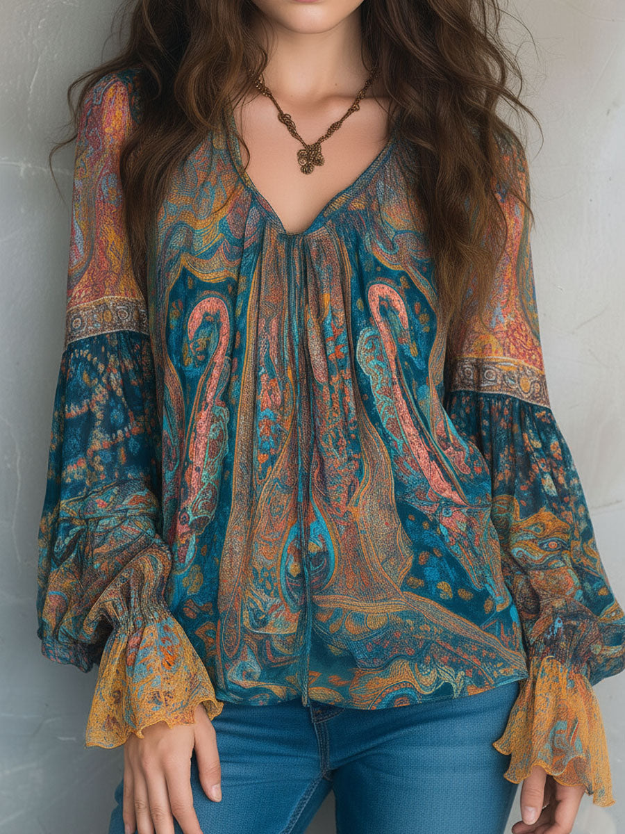Selah Boho Paisley Chiffon Blouse