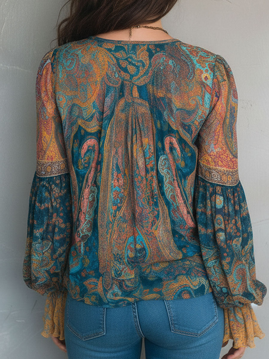 Selah Boho Paisley Chiffon Blouse