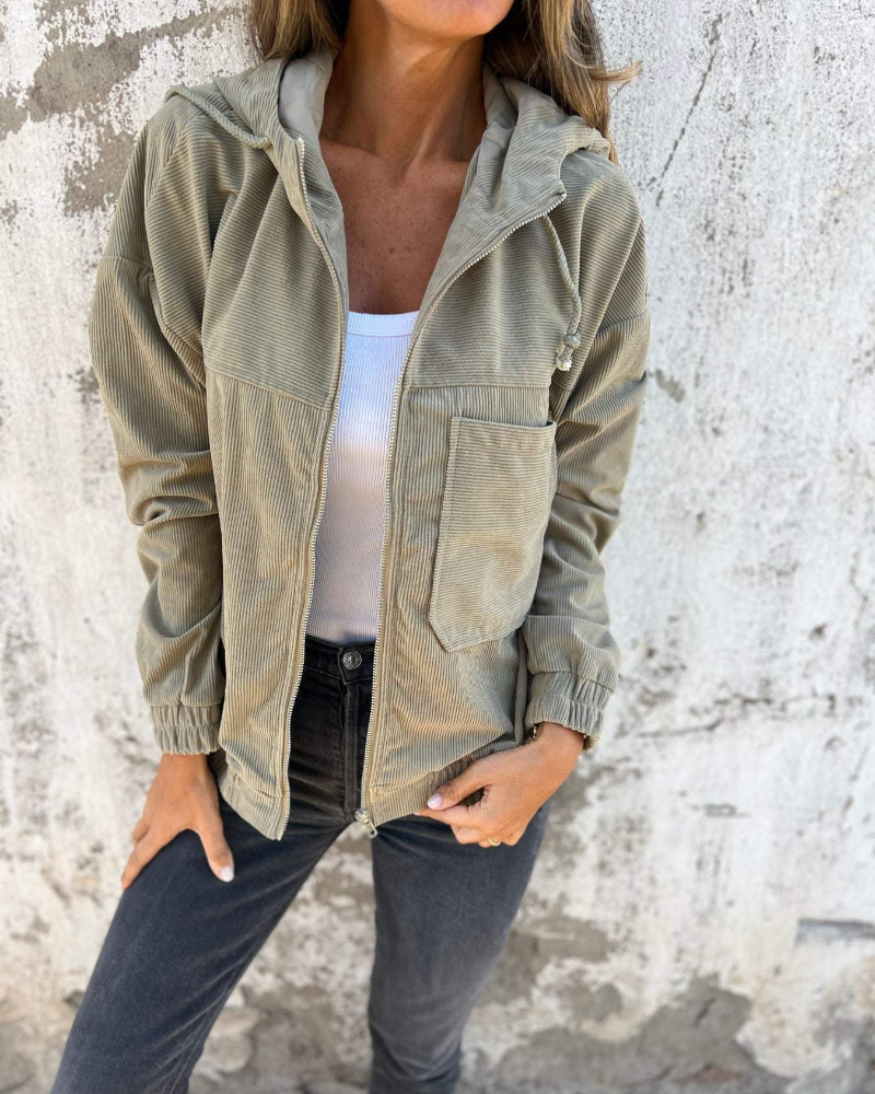 Louise Corduroy Hooded Zip Jacket