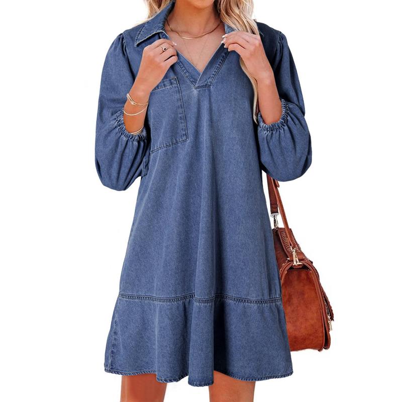 Layla Classic Soft Washed Denim Puff Sleeve Dress