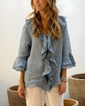 Tahlia Ruffled Cotton Linen Sleeve Top