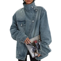 Jackie Vintage Washed High Neck Asymmetric Jacket