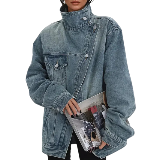 Jackie Vintage Washed High Neck Asymmetric Jacket