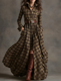 Elara Plaid Button-Front Maxi Dress