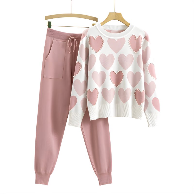 Avery Chic Heart Pattern Knit Two-Piece Set