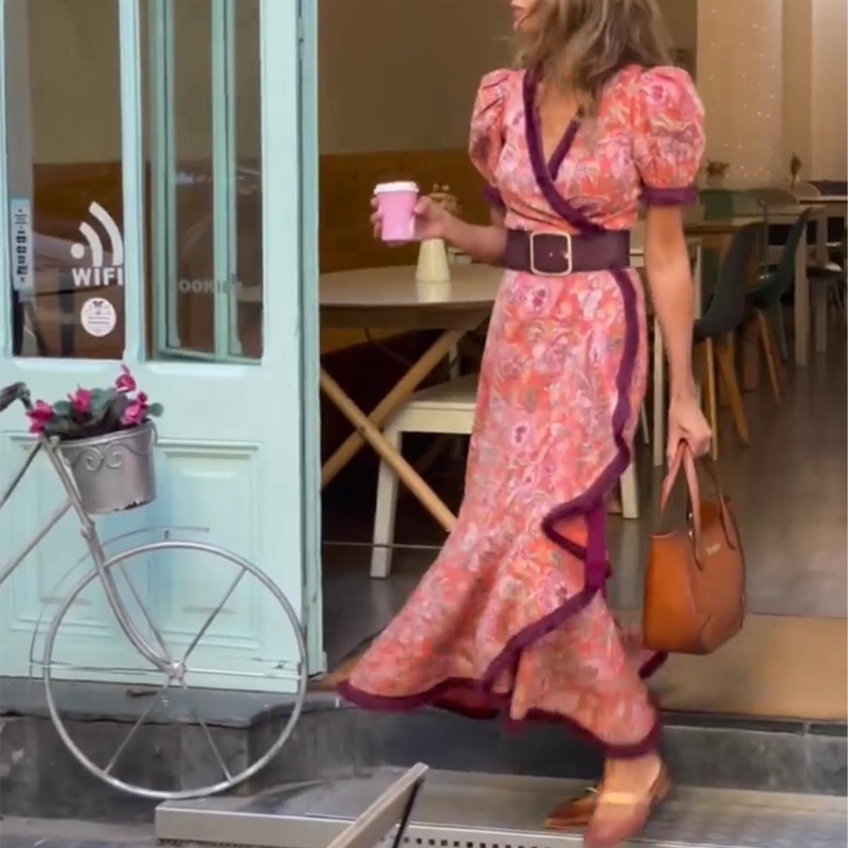 Angel Elegant Puff-Sleeve Maxi Dress