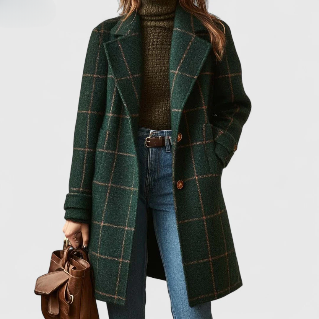 Kora Long Tweed Plaid Coat