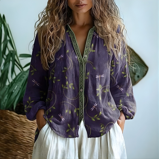 Toinette Vintage Blouse With Leaf Print