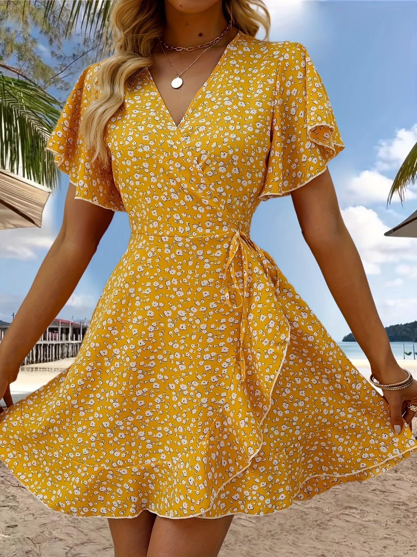 Modern Amy Floral Print V-neck Dress
