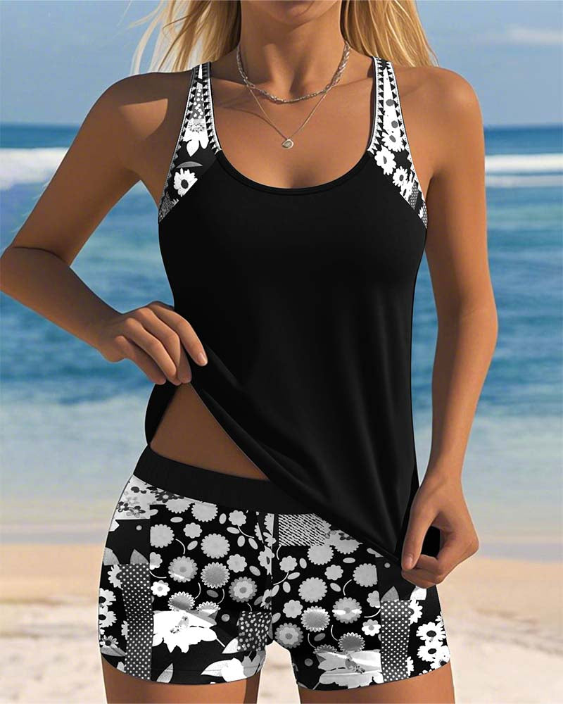 Martha Printed Tank & Boxer Swimsuit Set
