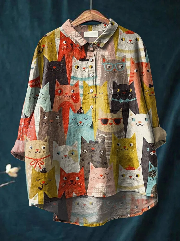 Tresha Playful Cat Art Blouse