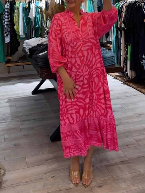 Finella V-Neck Printed Loose Dress