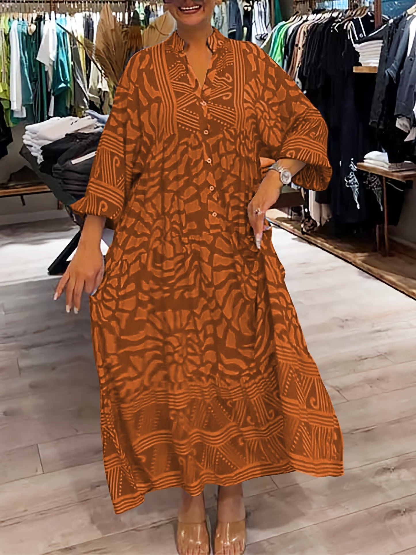 Finella V-Neck Printed Loose Dress