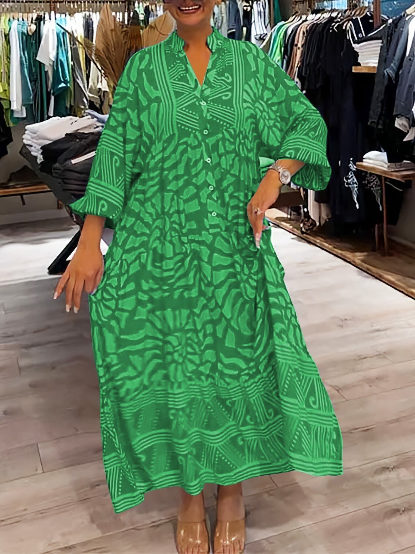 Jacinda Printed V-neck Dress