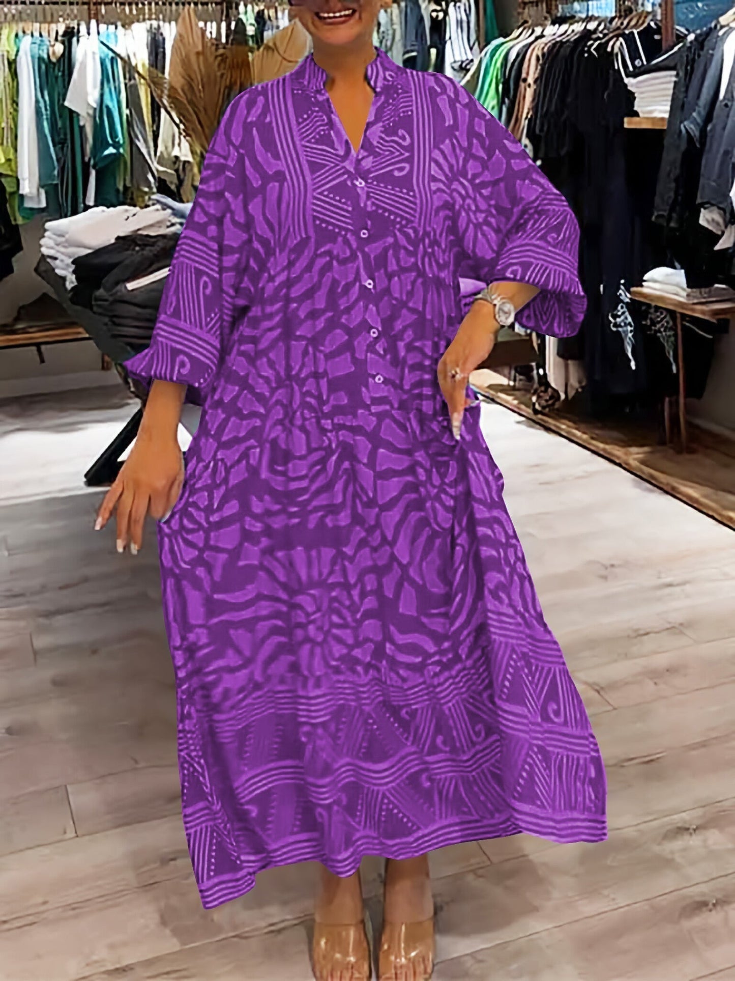 Finella V-Neck Printed Loose Dress
