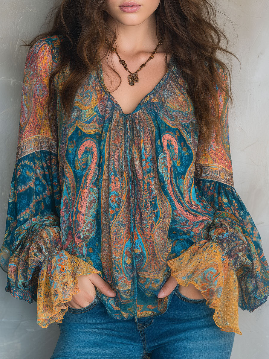 Selah Boho Paisley Chiffon Blouse