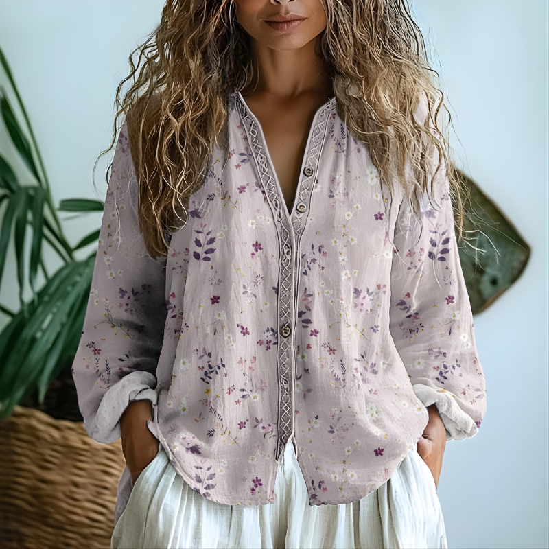 Toinette Vintage Blouse With Leaf Print