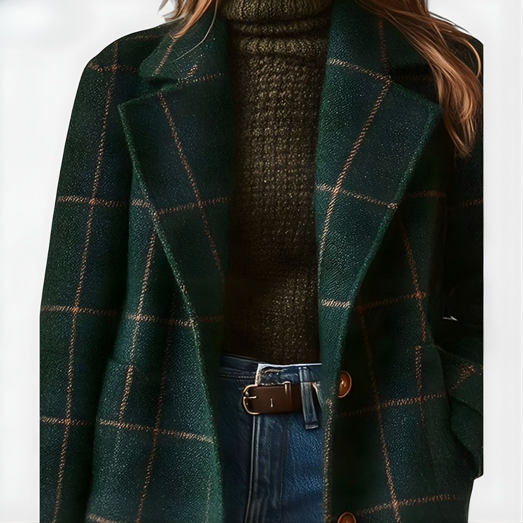 Kora Long Tweed Plaid Coat