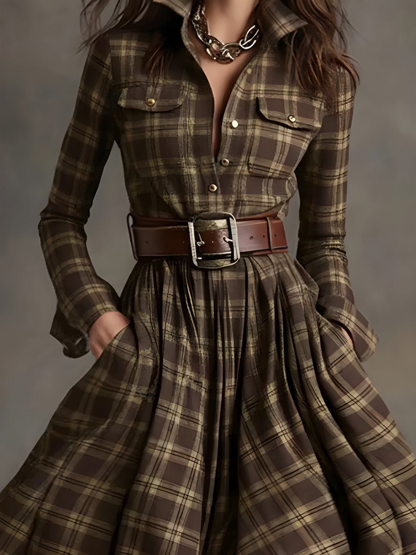 Elara Plaid Button-Front Maxi Dress