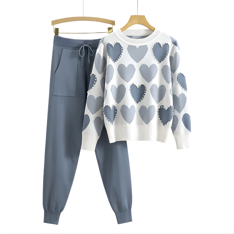 Avery Chic Heart Pattern Knit Two-Piece Set