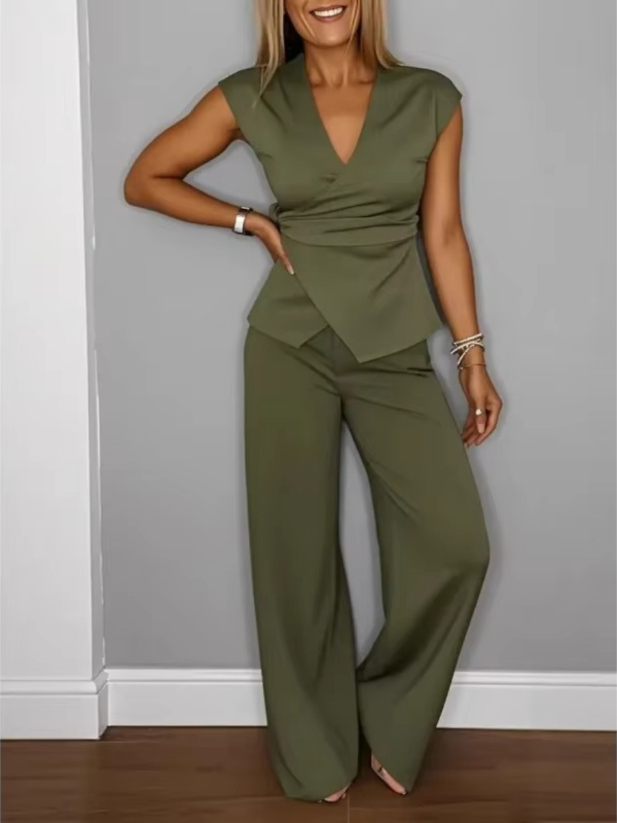 Natalie Elegant V-Neck Top & Trousers Set