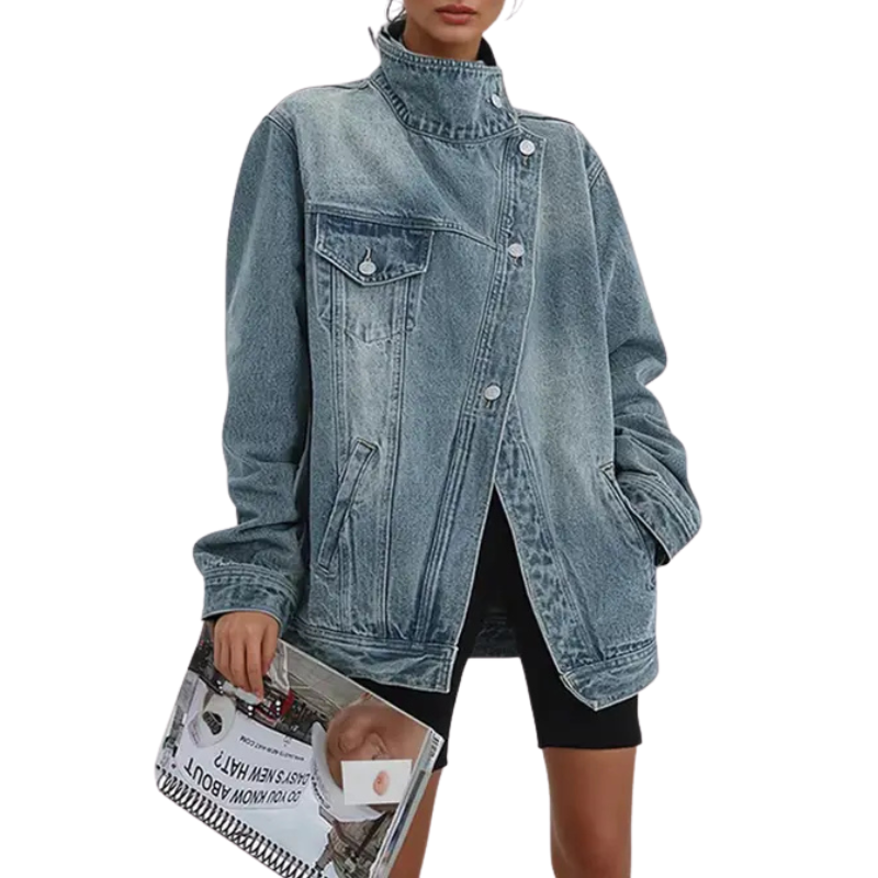 Jackie Vintage Washed High Neck Asymmetric Jacket