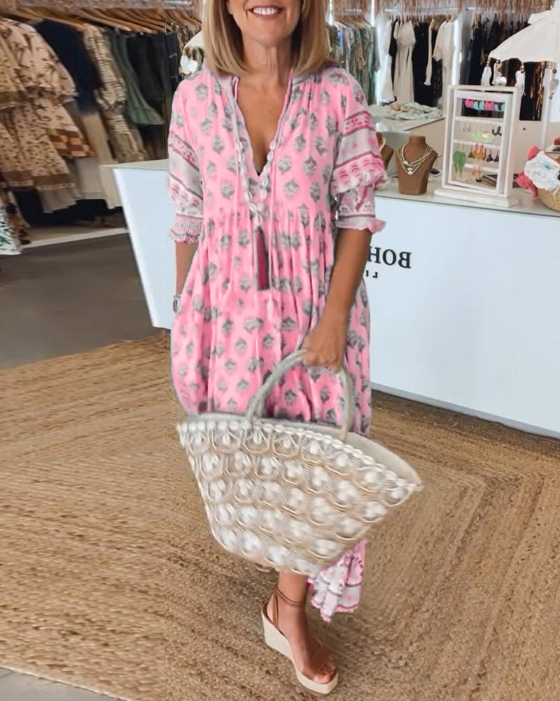 Oanez Chic Floral V-Neck Dress