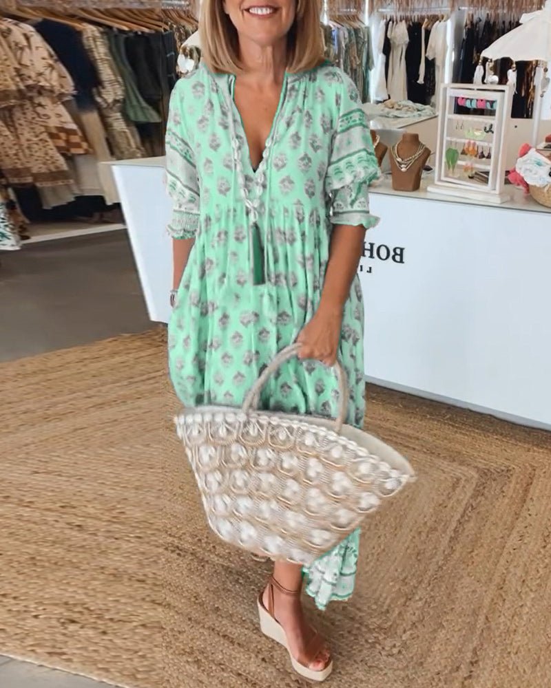 Oanez Chic Floral V-Neck Dress